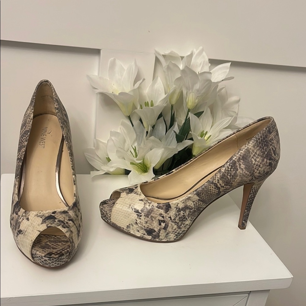 Snakeskin Peep Toe Heels